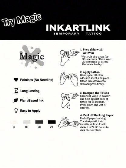 INKARTLINK Innovative Technology Tattoos- Semi-Permanent Tattoos, Black Vein, Lightning Temporary Tattoos, Waterproof, Authentic Tattoo Look, Botanical, Tattoo, Black Craftsmanship