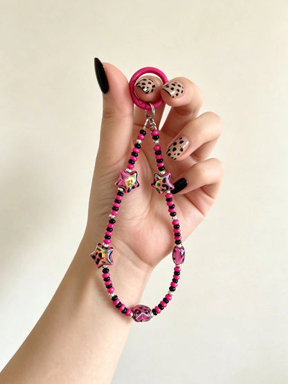 Innovative Laser Leopard Print Star Keychain, Car Key Ring Pendant, Car Lock Key Ring, Car Remote Control Decorative Pendant, Phone Chain, Bag Matching Decorative Pendant, Comes With Horseshoe Buckle