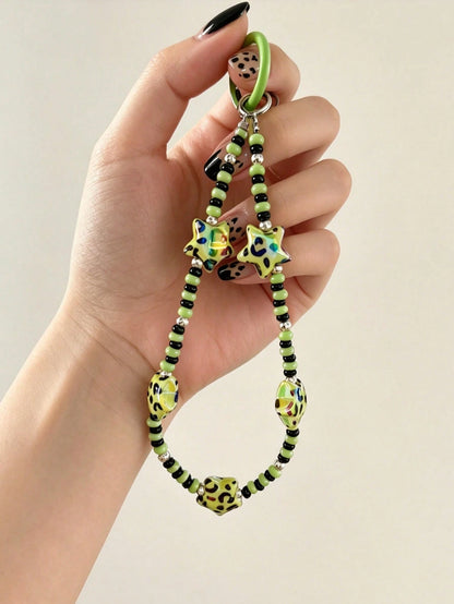 Innovative Laser Leopard Print Star Keychain, Car Key Ring Pendant, Car Lock Key Ring, Car Remote Control Decorative Pendant, Phone Chain, Bag Matching Decorative Pendant, Comes With Horseshoe Buckle