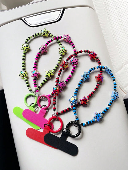 Innovative Laser Leopard Print Star Keychain, Car Key Ring Pendant, Car Lock Key Ring, Car Remote Control Decorative Pendant, Phone Chain, Bag Matching Decorative Pendant, Comes With Horseshoe Buckle