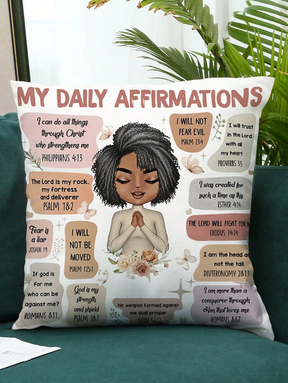 Inspirational 'My Daily Affirmation' 18x18" Plush Throw Pillow Cover- Single-Sided Print, Zip Closure, Hand Washable- Perfect For Living Room & Bedroom Decor