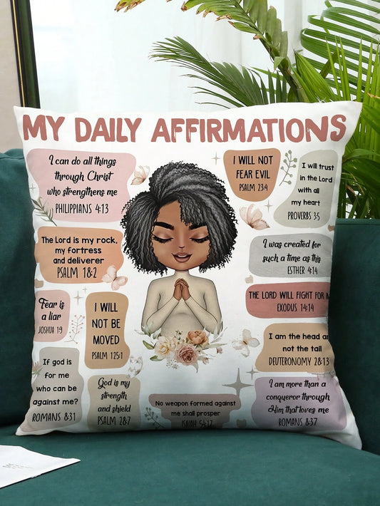 Inspirational 'My Daily Affirmation' 18x18" Plush Throw Pillow Cover- Single-Sided Print, Zip Closure, Hand Washable- Perfect For Living Room & Bedroom Decor