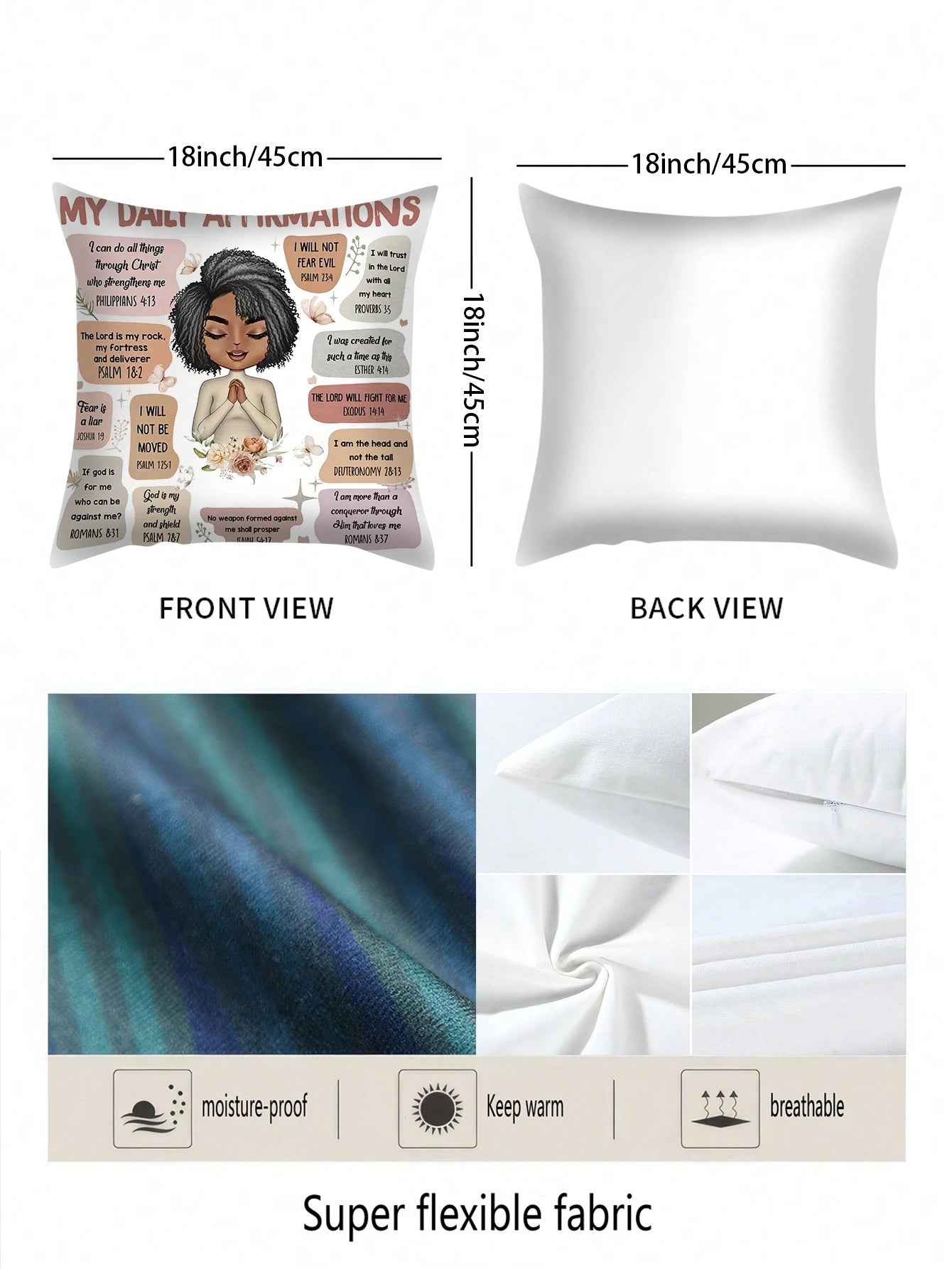 Inspirational 'My Daily Affirmation' 18x18" Plush Throw Pillow Cover- Single-Sided Print, Zip Closure, Hand Washable- Perfect For Living Room & Bedroom Decor