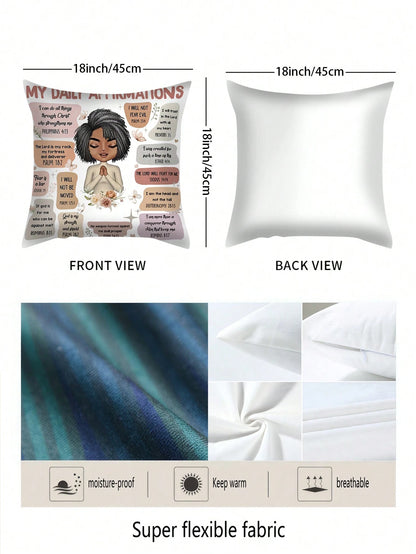 Inspirational 'My Daily Affirmation' 18x18" Plush Throw Pillow Cover- Single-Sided Print, Zip Closure, Hand Washable- Perfect For Living Room & Bedroom Decor