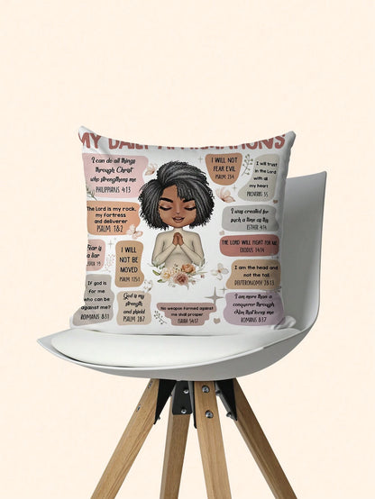 Inspirational 'My Daily Affirmation' 18x18" Plush Throw Pillow Cover- Single-Sided Print, Zip Closure, Hand Washable- Perfect For Living Room & Bedroom Decor