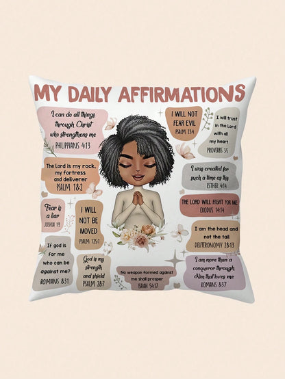 Inspirational 'My Daily Affirmation' 18x18" Plush Throw Pillow Cover- Single-Sided Print, Zip Closure, Hand Washable- Perfect For Living Room & Bedroom Decor