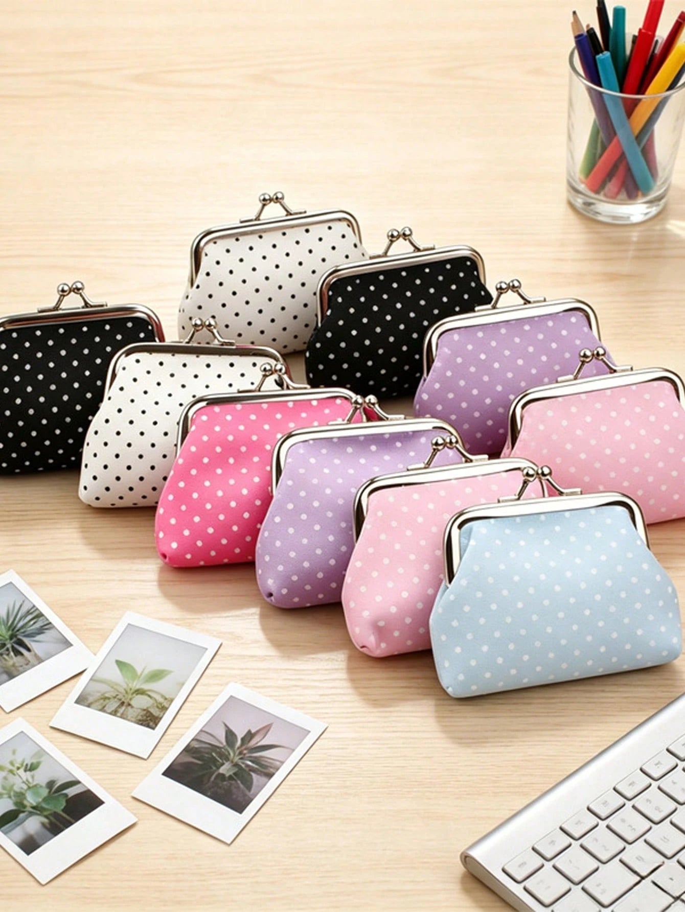 Iris Flower Decorative Coin Purse, Polka Dot Earphone Storage Bag, Metal Kiss Lock Digital Pouch, 3D Flower Small Handbag, Eye-Catching Floral Decoration, Vintage Polka Dot Elements, Suitable For Stor