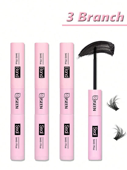 ISEEN 3pcs/2pcs/1pc Eyelash Glue And Sealant, 5ml Glue, 5ml Sealant, Strong Eyelash Adhesive, 2-In-1 Eyelash Glue And Sealant, Long-Lasting Eyelash Glue, All-Day Wear, 2-In-1 Eyelash Glue And Sealant