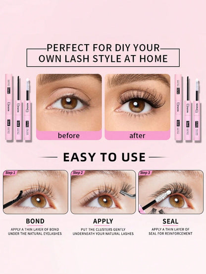 ISEEN 3pcs/2pcs/1pc Eyelash Glue And Sealant, 5ml Glue, 5ml Sealant, Strong Eyelash Adhesive, 2-In-1 Eyelash Glue And Sealant, Long-Lasting Eyelash Glue, All-Day Wear, 2-In-1 Eyelash Glue And Sealant