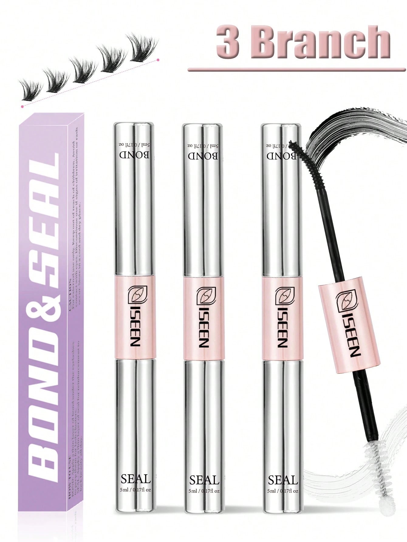 ISEEN 3pcs/2pcs/1pc Eyelash Glue And Sealant, 5ml Glue, 5ml Sealant, Strong Eyelash Adhesive, 2-In-1 Eyelash Glue And Sealant, Long-Lasting Eyelash Glue, All-Day Wear, 2-In-1 Eyelash Glue And Sealant