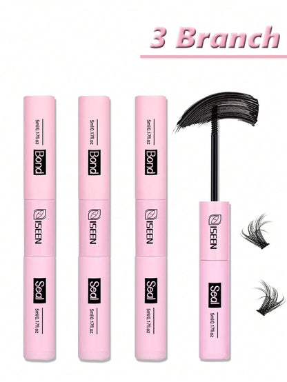 ISEEN 3pcs/2pcs/1pc Eyelash Glue And Sealant, 5ml Glue, 5ml Sealant, Strong Eyelash Adhesive, 2-In-1 Eyelash Glue And Sealant, Long-Lasting Eyelash Glue, All-Day Wear, 2-In-1 Eyelash Glue And Sealant