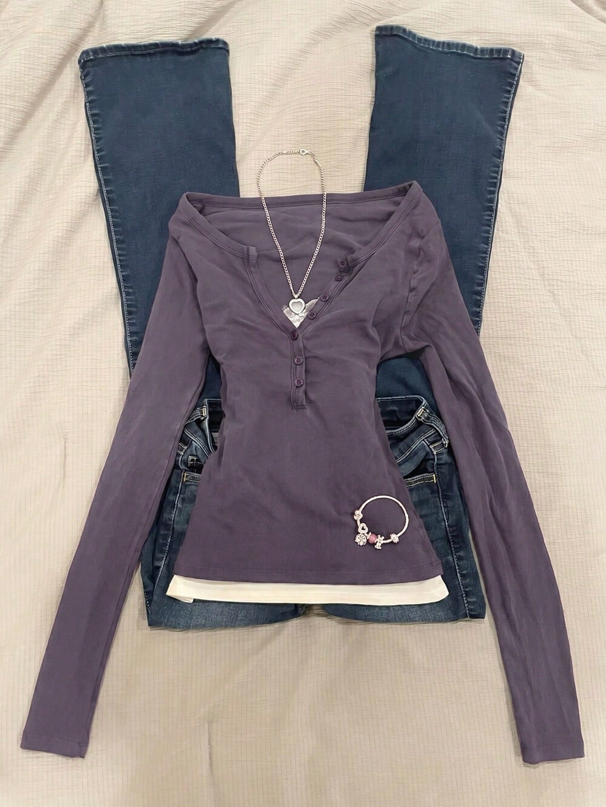 IslaSuriya 1pc Women's Slim Fit Long Sleeve 2 In 1 T-Shirt