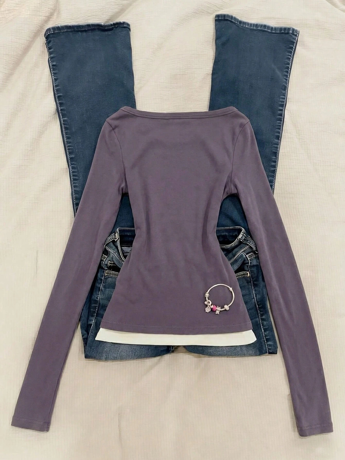 IslaSuriya 1pc Women's Slim Fit Long Sleeve 2 In 1 T-Shirt
