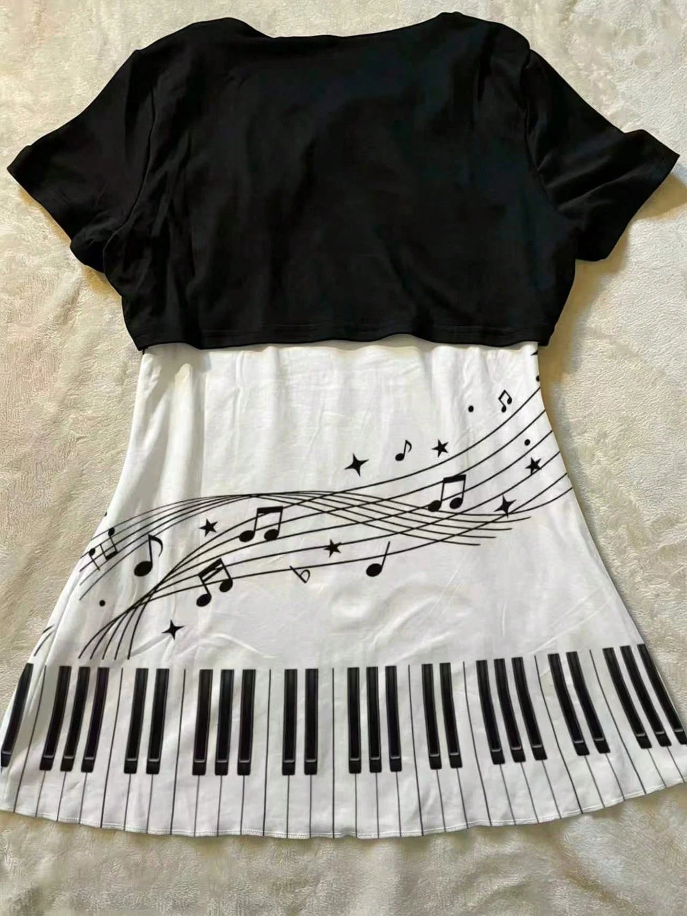 IslaSuriya Women's 2pcs Summer Y2K Retro Quirky Black White Music Note Piano Key Graphic Print Rhinestone O-Ring Shrug And Tank Top Set 2026 Going Out Clothes