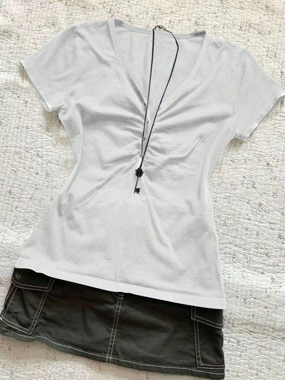 IslaSuriya Women's Casual Solid Color Fitted Waist T-Shirt, Summer