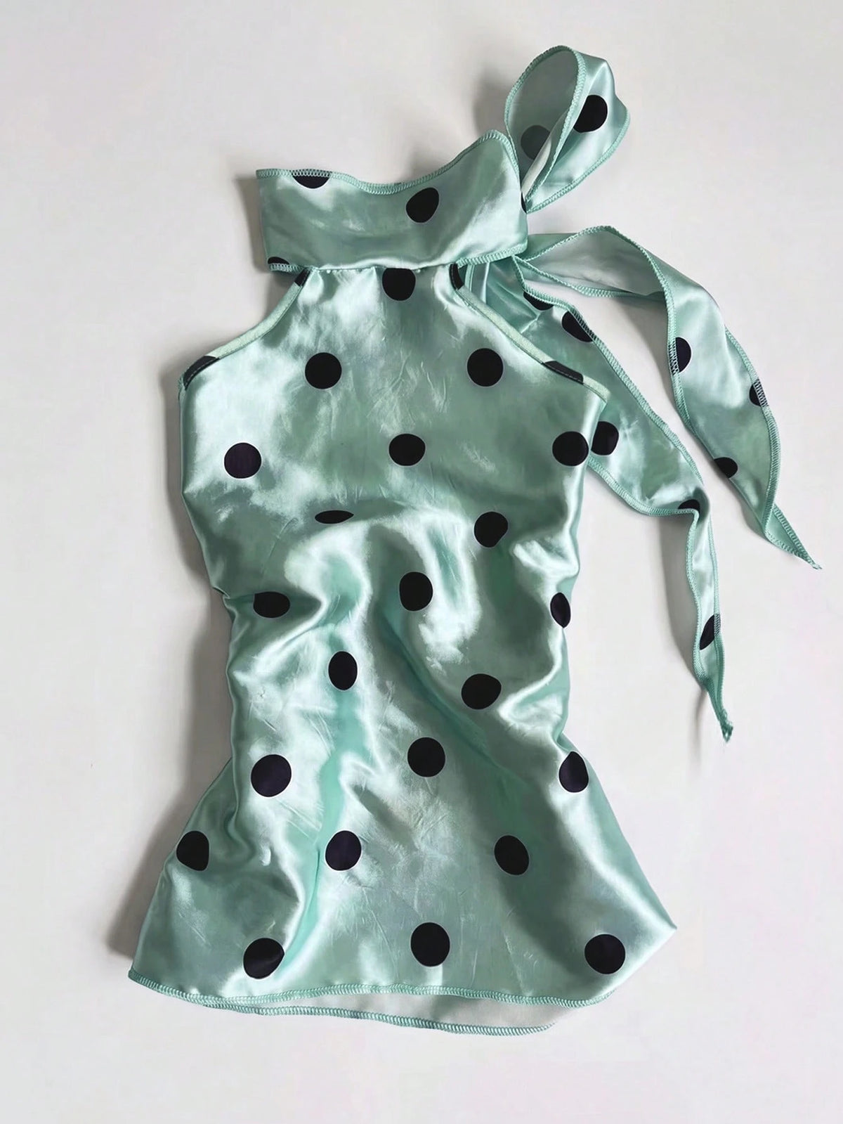 IslaSuriya Women's Elegant Polka Dot Print Halter Neck Tie Top, Summer