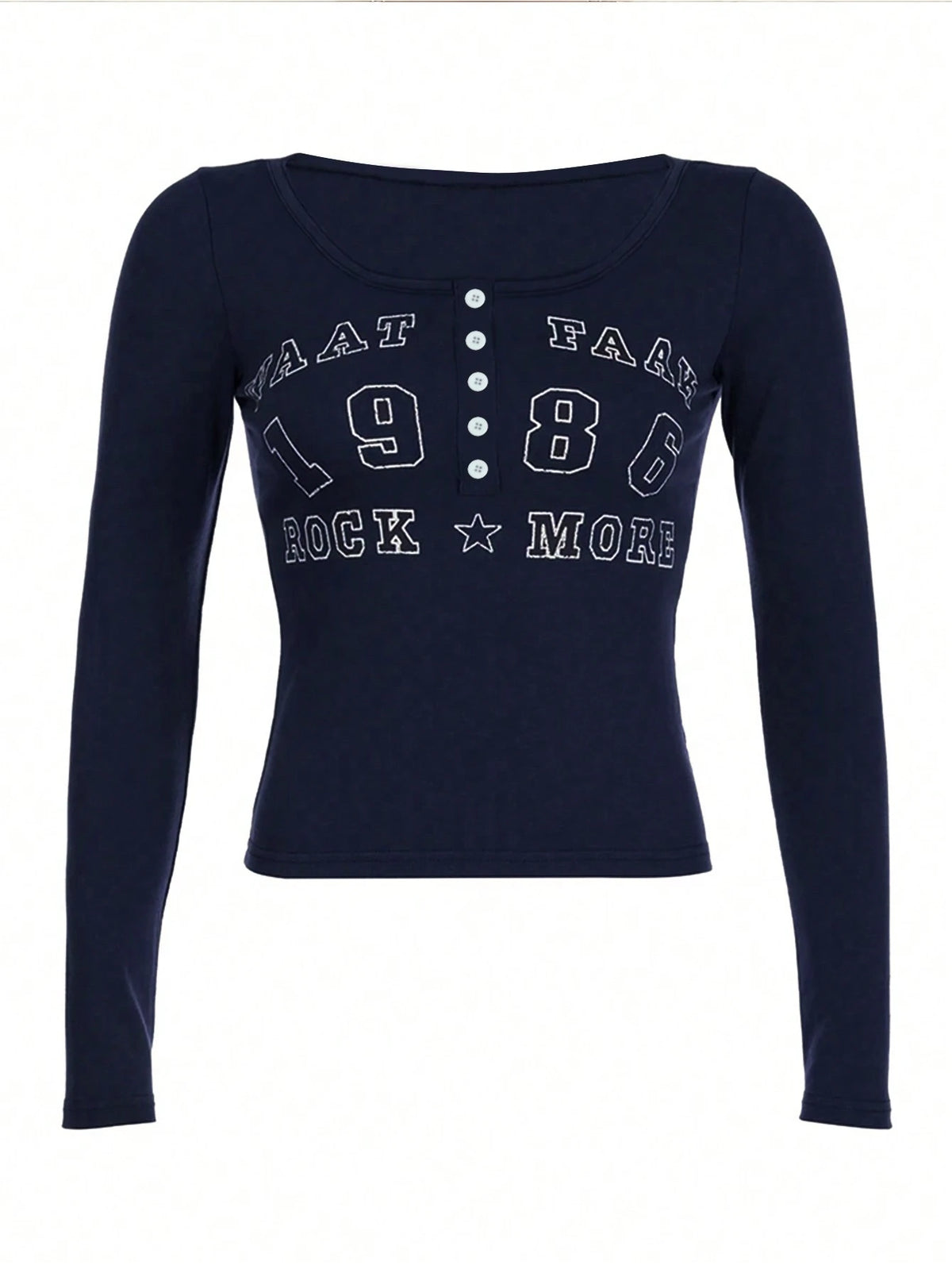 IslaSuriya Women's Spring/Summer Button-Front Letter Print Long Sleeve Slim Fit T-Shirt Graphic Tees Women Tops For Spring Fall For Women