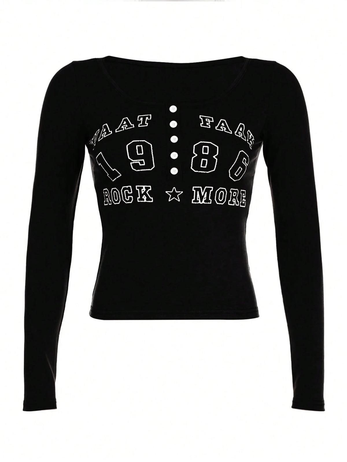 IslaSuriya Women's Spring/Summer Button-Front Letter Print Long Sleeve Slim Fit T-Shirt Graphic Tees Women Tops For Spring Fall For Women
