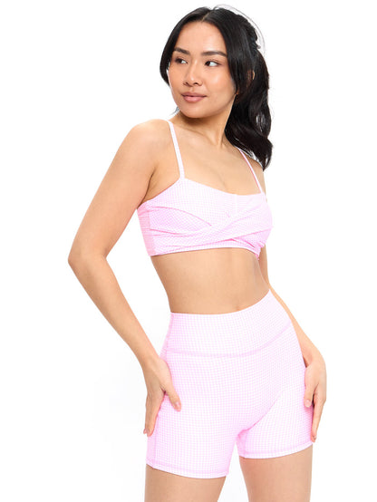Ivy Wrap Sports Bra - Pink Gingham