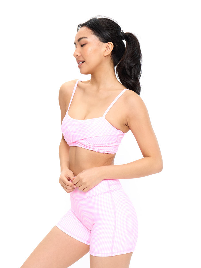 Ivy Wrap Sports Bra - Pink Gingham