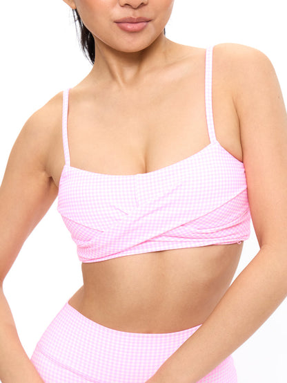 Ivy Wrap Sports Bra - Pink Gingham