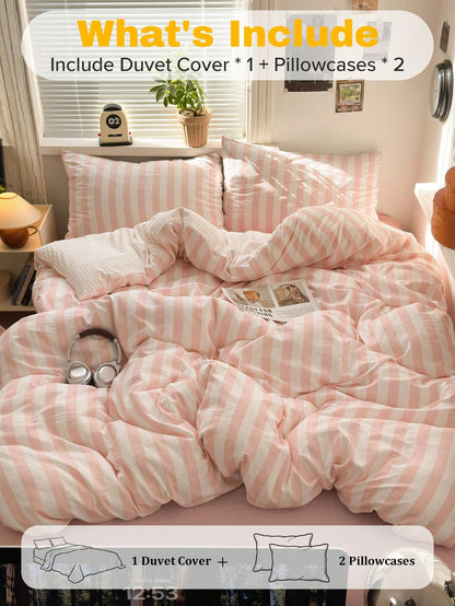 Japanese Minimalist Morandi Peach Pink 3-Piece Washable Polyester Duvet Cover Set, Suitable For All Seasons, Machine Washable, Multiple Sizes Available, Includes 1 Duvet Cover And 2 Pillowcases, Duvet