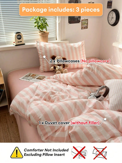 Japanese Minimalist Morandi Peach Pink 3-Piece Washable Polyester Duvet Cover Set, Suitable For All Seasons, Machine Washable, Multiple Sizes Available, Includes 1 Duvet Cover And 2 Pillowcases, Duvet