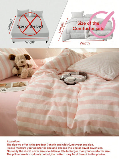 Japanese Minimalist Morandi Peach Pink 3-Piece Washable Polyester Duvet Cover Set, Suitable For All Seasons, Machine Washable, Multiple Sizes Available, Includes 1 Duvet Cover And 2 Pillowcases, Duvet