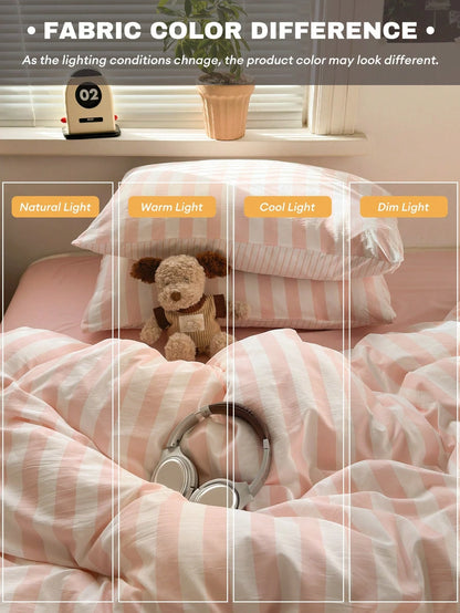 Japanese Minimalist Morandi Peach Pink 3-Piece Washable Polyester Duvet Cover Set, Suitable For All Seasons, Machine Washable, Multiple Sizes Available, Includes 1 Duvet Cover And 2 Pillowcases, Duvet