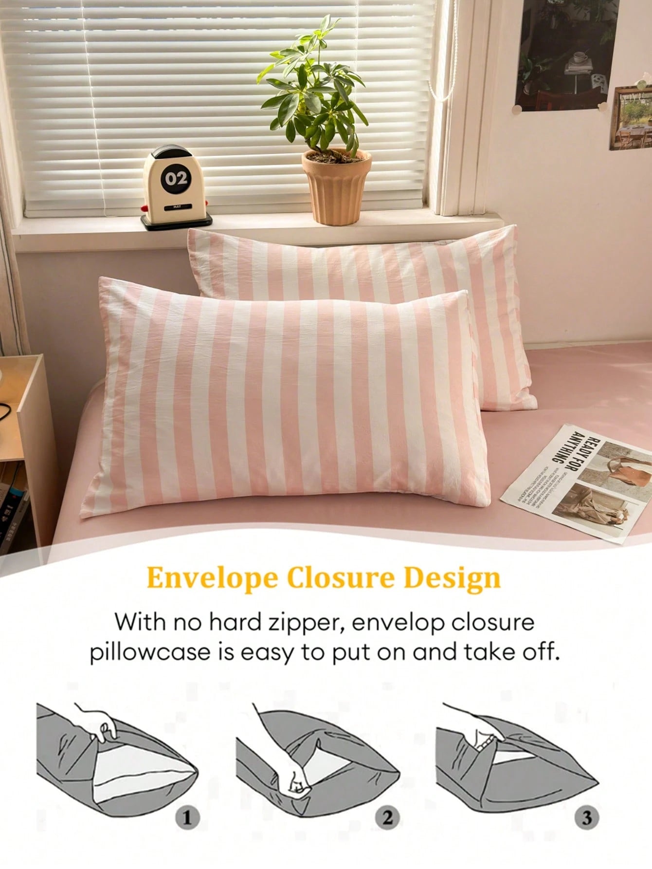 Japanese Minimalist Morandi Peach Pink 3-Piece Washable Polyester Duvet Cover Set, Suitable For All Seasons, Machine Washable, Multiple Sizes Available, Includes 1 Duvet Cover And 2 Pillowcases, Duvet