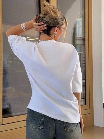 Jeta Ari Loose Casual Plain Minimalist Short Sleeve T-Shirt For Women Old Money Style Business Casual Women Oversized T-Shirt