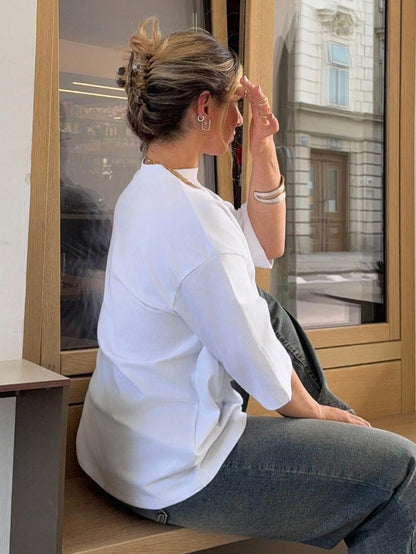 Jeta Ari Loose Casual Plain Minimalist Short Sleeve T-Shirt For Women Old Money Style Business Casual Women Oversized T-Shirt