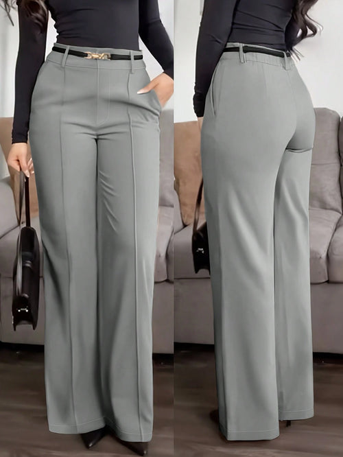 Jisfaneya Women's (No Belt) Solid-Color Pants With Side Pockets And Zippers-Elegant And Casual For The Office And Commute