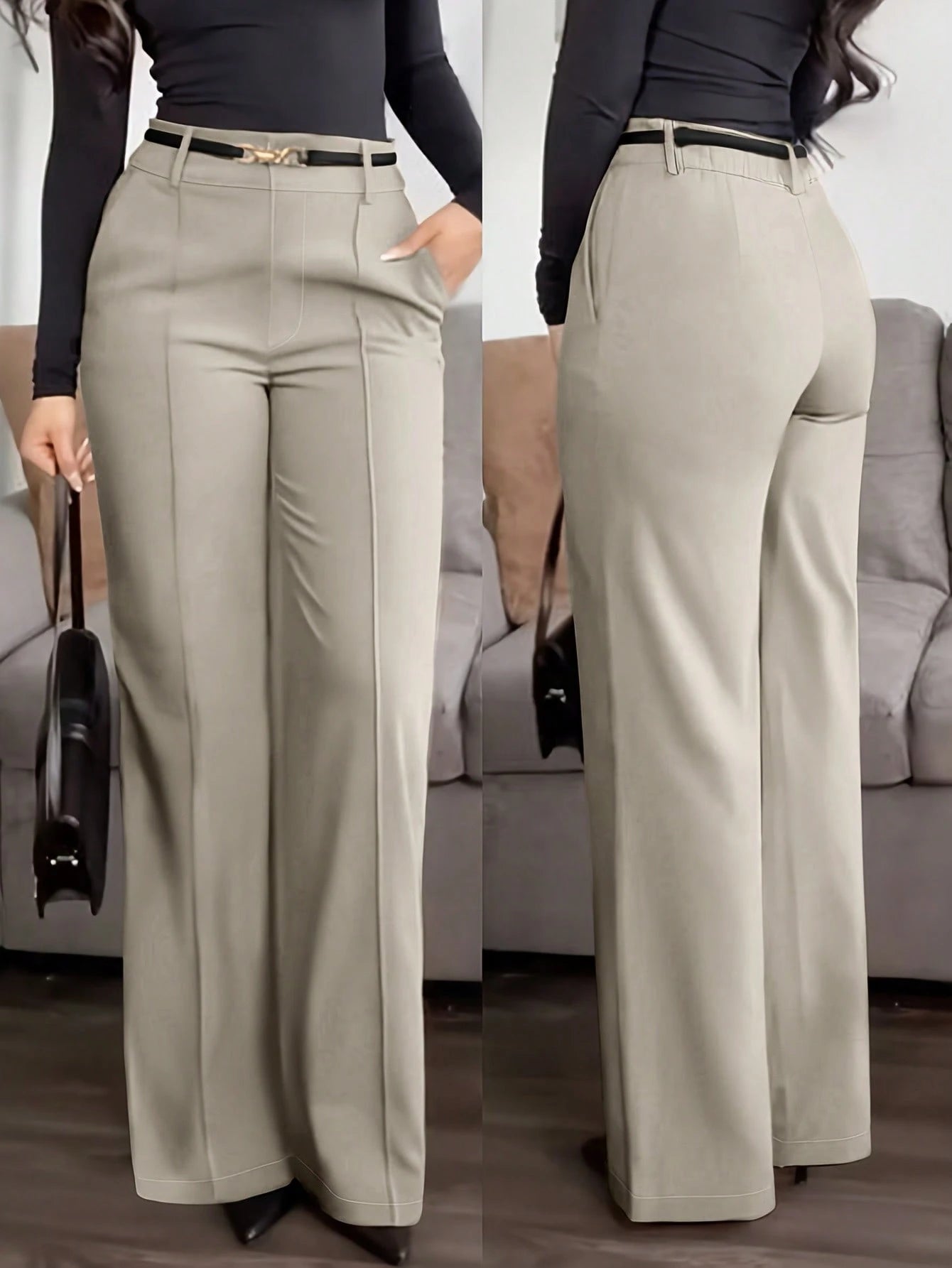 Jisfaneya Women's (No Belt) Solid-Color Pants With Side Pockets And Zippers-Elegant And Casual For The Office And Commute