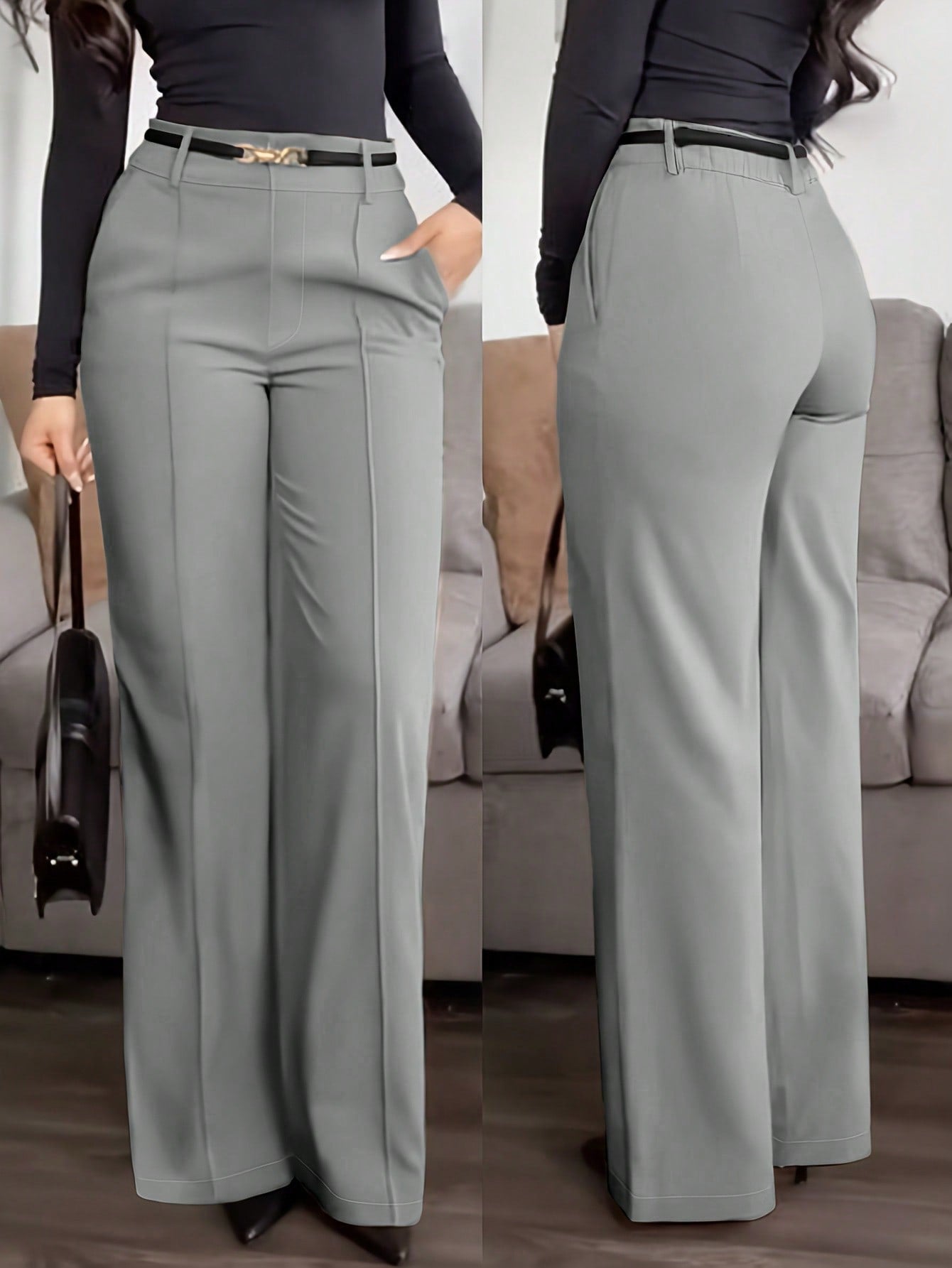 Jisfaneya Women's (No Belt) Solid-Color Pants With Side Pockets And Zippers-Elegant And Casual For The Office And Commute