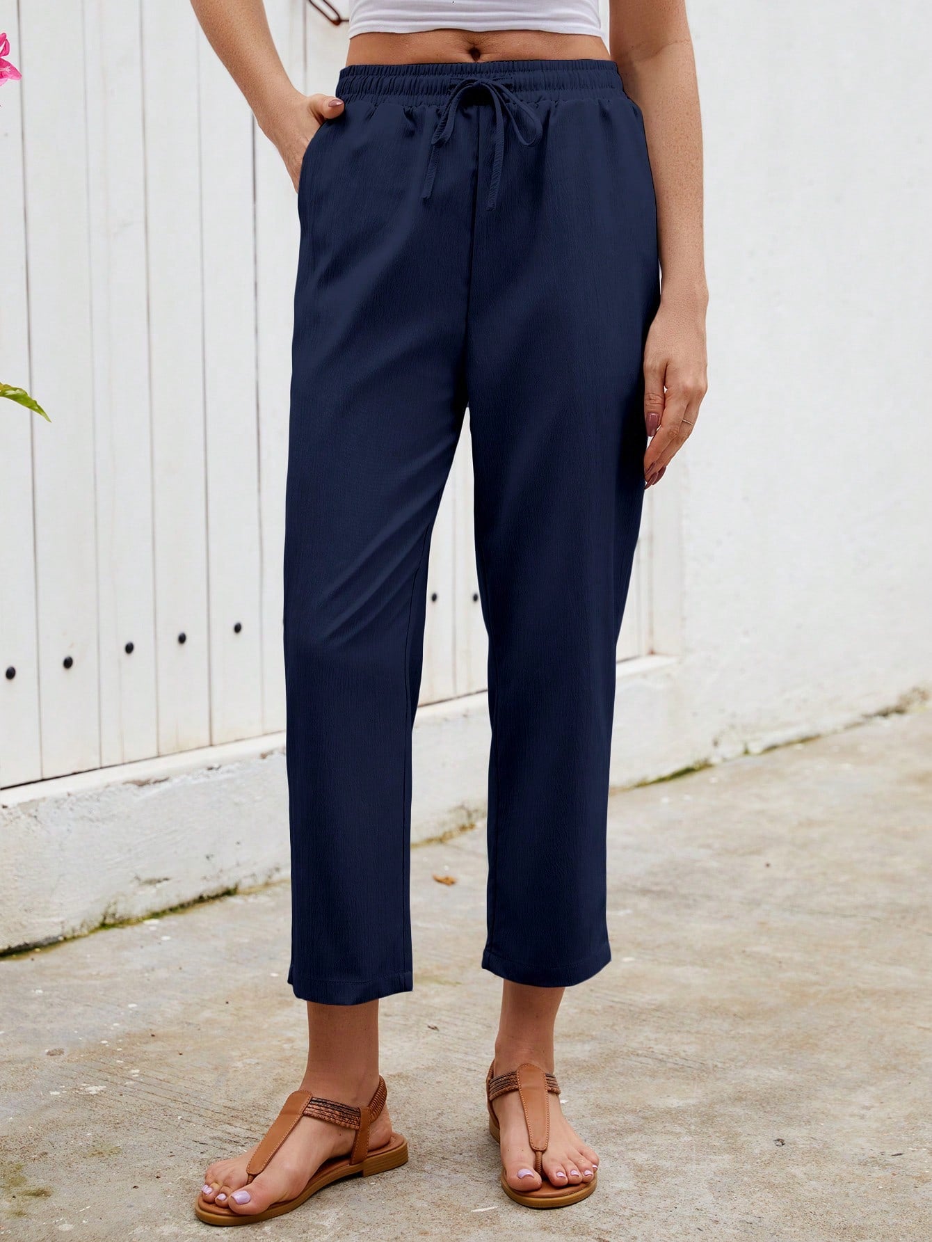 Jisfaneya Women's Solid-Color Drawstring Waist Casual Pants With Pockets