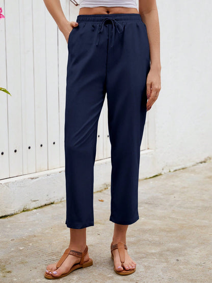 Jisfaneya Women's Solid-Color Drawstring Waist Casual Pants With Pockets