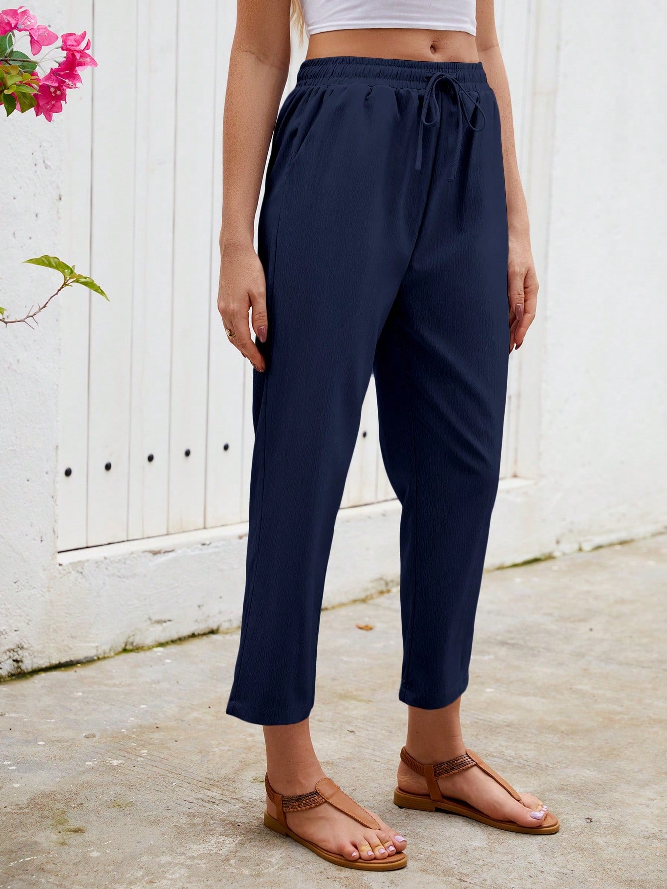 Jisfaneya Women's Solid-Color Drawstring Waist Casual Pants With Pockets
