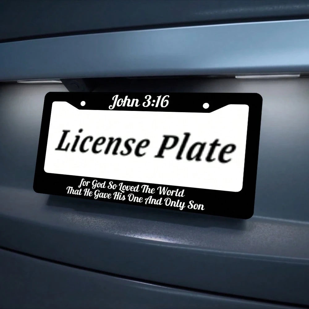 John 3:16 Christian License Plate Frame| "God Loves The World And Has Accomplished Redemption In This Way"- 12x 6inch Aluminum, Black Background With White Text, American And Canadian Standards, Suit