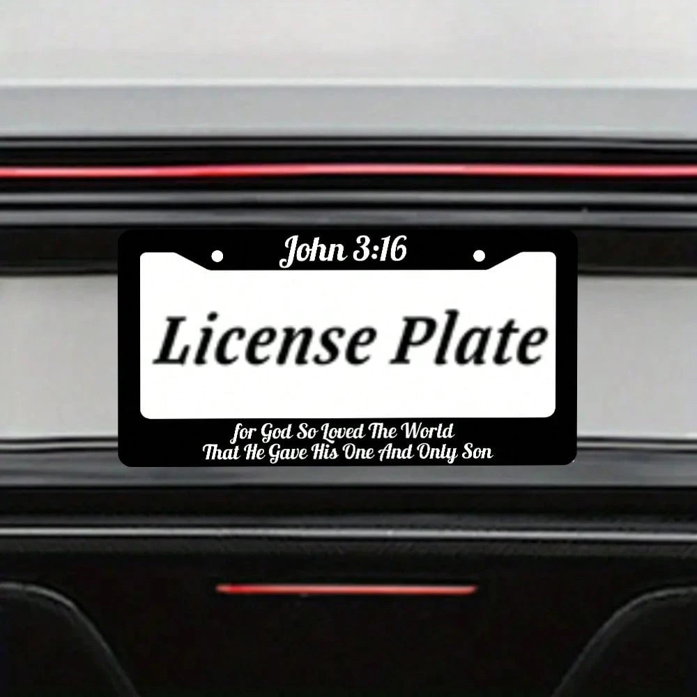 John 3:16 Christian License Plate Frame| "God Loves The World And Has Accomplished Redemption In This Way"- 12x 6inch Aluminum, Black Background With White Text, American And Canadian Standards, Suit