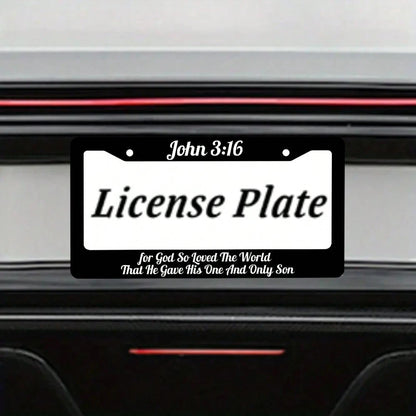 John 3:16 Christian License Plate Frame| "God Loves The World And Has Accomplished Redemption In This Way"- 12x 6inch Aluminum, Black Background With White Text, American And Canadian Standards, Suit