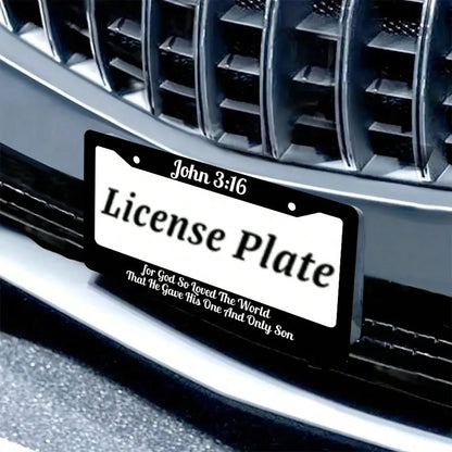 John 3:16 Christian License Plate Frame| "God Loves The World And Has Accomplished Redemption In This Way"- 12x 6inch Aluminum, Black Background With White Text, American And Canadian Standards, Suit