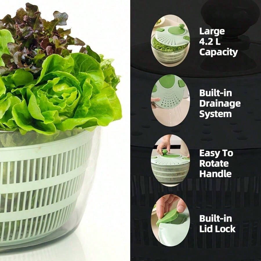 Joined High-Speed Salad Spinner With Storage Lid, Drain, Bowl, And Colander- Quick And Easy Multi-Use Lettuce Spinner, Vegetable Dryer, Fruit Washer
