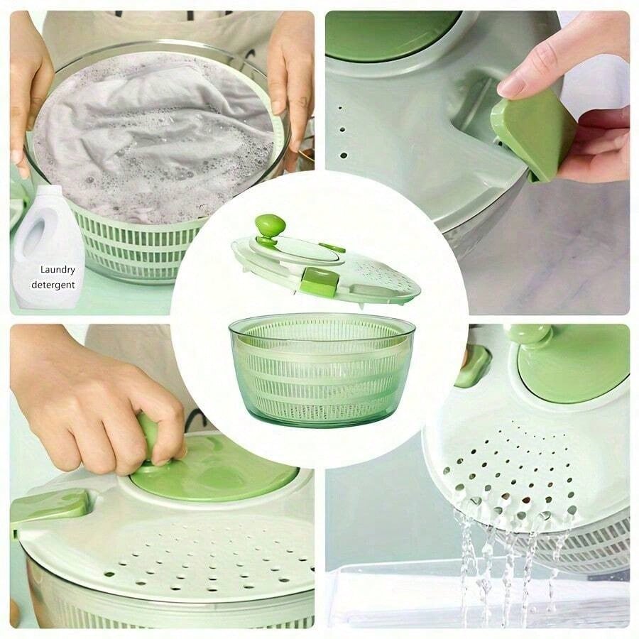 Joined High-Speed Salad Spinner With Storage Lid, Drain, Bowl, And Colander- Quick And Easy Multi-Use Lettuce Spinner, Vegetable Dryer, Fruit Washer