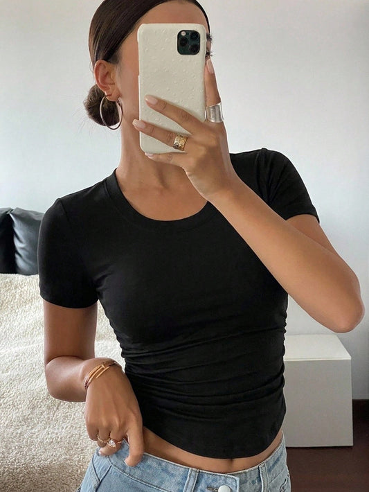 Joudiya Slim Fit Sexy Round Neck Short Sleeve Women T-Shirt Summer