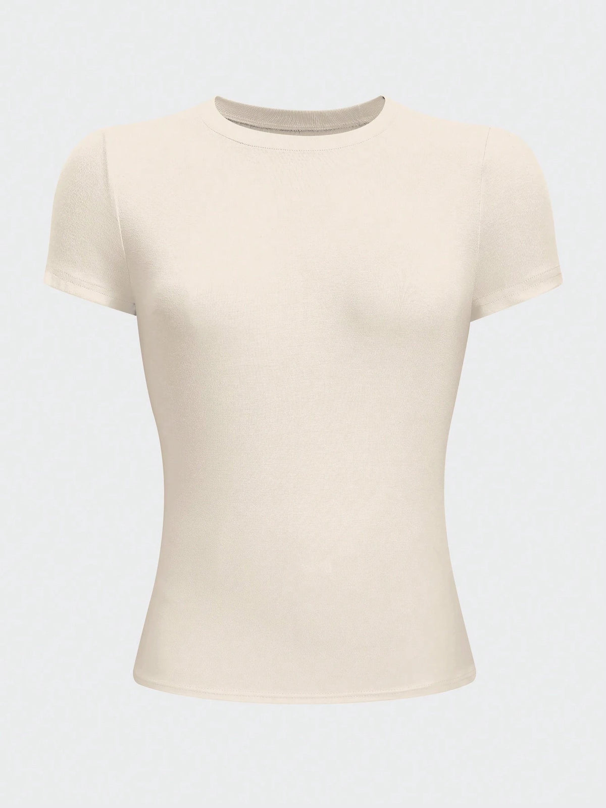Jouncy Women's Solid Color Fitted Crew Neck T-Shirt, Minimalist Fashion Casual Daily Wear