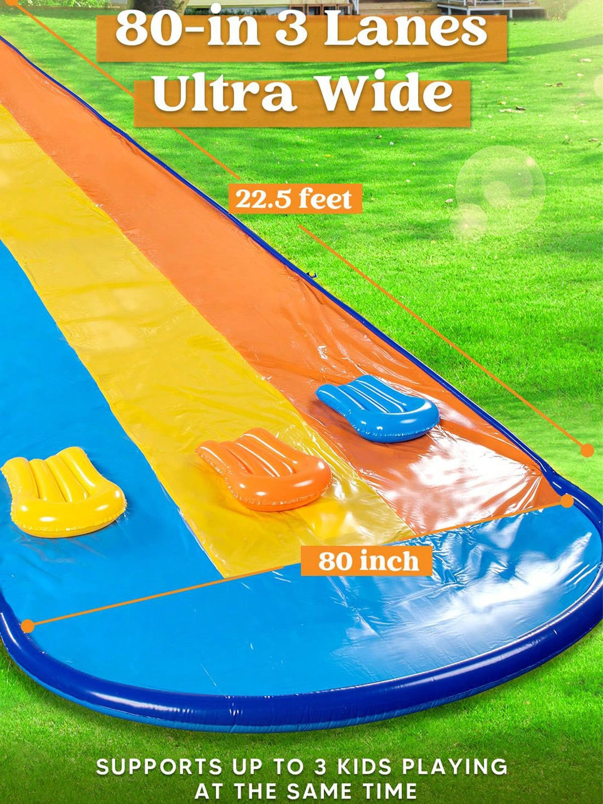 Joyfy 22.5ft Triple Water Slide And 3 Body Boards, Backyard Lawn Water Slides With Outdoor Slip Sprinkler For Kids Adults Summer Water Fun Toy