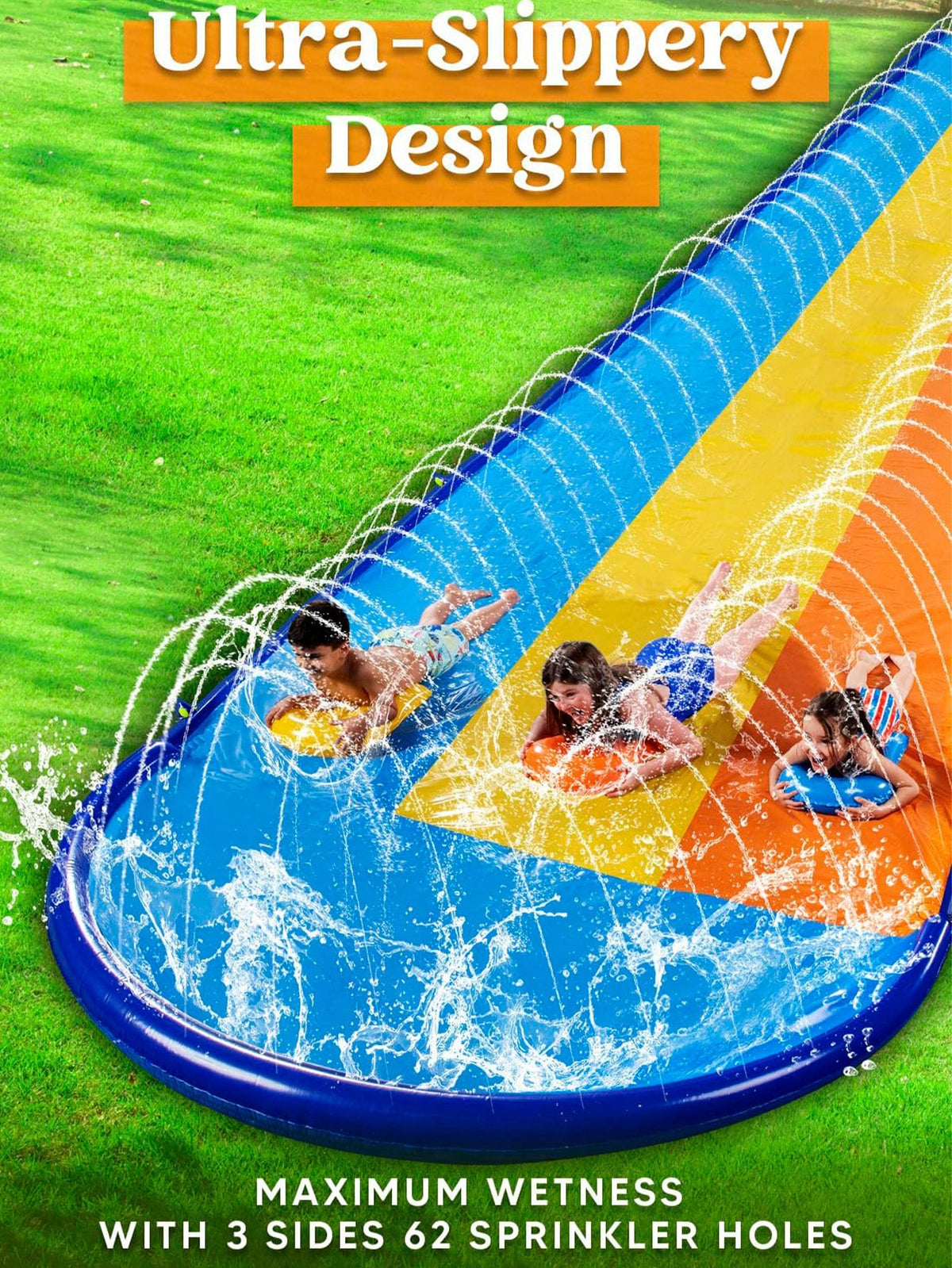 Joyfy 22.5ft Triple Water Slide And 3 Body Boards, Backyard Lawn Water Slides With Outdoor Slip Sprinkler For Kids Adults Summer Water Fun Toy