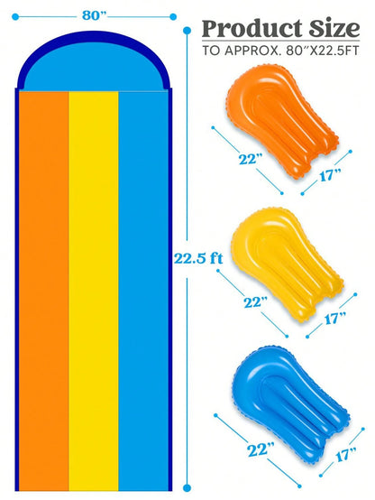 Joyfy 22.5ft Triple Water Slide And 3 Body Boards, Backyard Lawn Water Slides With Outdoor Slip Sprinkler For Kids Adults Summer Water Fun Toy
