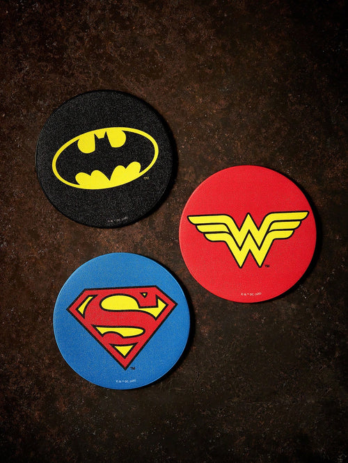 JUSTICE LEAGUE X 2pc PU Leather Car Cup Holder Mat Set, Shockproof, Universal, Stylish Car Cup Holder Mat, Can Be Placed In Car Cup Holders, Car And Home Office Cup Mats,Superman,Batman,Wonder W